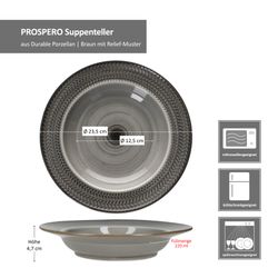 06-593341-Maeser-Prospero-Suppenteller-Bemassung.jpg 6er Set PROSPERO Suppenteller braun für 6 Personen aus Porzellan - 593341 _Bild_7