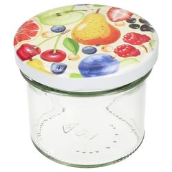 04-Sturz-TO-66-125ml-Comic-Obst-Einzeln-leer-schraeg.jpg 25er Set Sturzglas 125 ml Marmeladenglas Einmachglas Einweckglas To 66 Comic-Obst Deckel incl. Diamant-Zucker Gelierzauber Rezeptheft_Bild_4