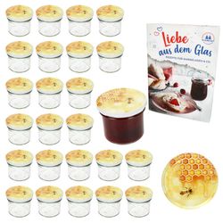 01-Sturz-TO-66-125ml-Honig-25er-Set-Deko.jpg 25er Set Sturzglas 125 ml Marmeladenglas Einmachglas Einweckglas To 66 Honig Deckel incl. Diamant-Zucker Gelierzauber Rezeptheft_Bild_1