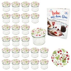 02-Sturz-TO-66-125ml-Wald-Erdbeere-25er-Set.jpg 25er Set Sturzglas 125 ml Marmeladenglas Einmachglas Einweckglas To 66 Wald-Erdbeeren Deckel incl. Diamant-Zucker Gelierzauber Rezeptheft_Bild_2