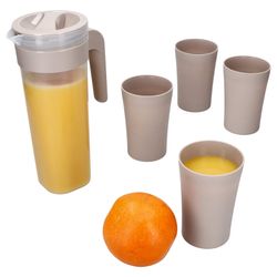 01-94630-Arte-Regal-Togo-5tlg-Krug-Set-Beige-Deko.jpg 5tlg Krug Set ToGo beige - 1x Krug mit Deckel + 4x Becher aus Kunststoff - 94630_Bild_1