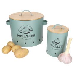 01-10899-10893-Arte-Regal-Fresh-Knoblauchtopf-Kartoffeltopf-geschlossen-Deko-01.jpg 2er Set Knoblauch- & Kartoffeltopf FRESH Mint aus Metall & Bambus – 10899 & 10893_Bild_1
