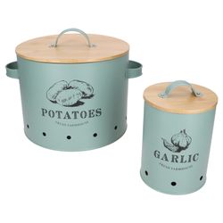 02-10899-10893-Arte-Regal-Fresh-Knoblauchtopf-Kartoffeltopf-geschlossen-schraeg-01.jpg 2er Set Knoblauch- & Kartoffeltopf FRESH Mint aus Metall & Bambus – 10899 & 10893_Bild_2