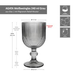 06-37564-Arte-Regal-Agata-Grau-Weinglaeser-Bemassung1.jpg 6er Set AGATA Weißweingläser Grau aus Glas – 37564_Bild_6