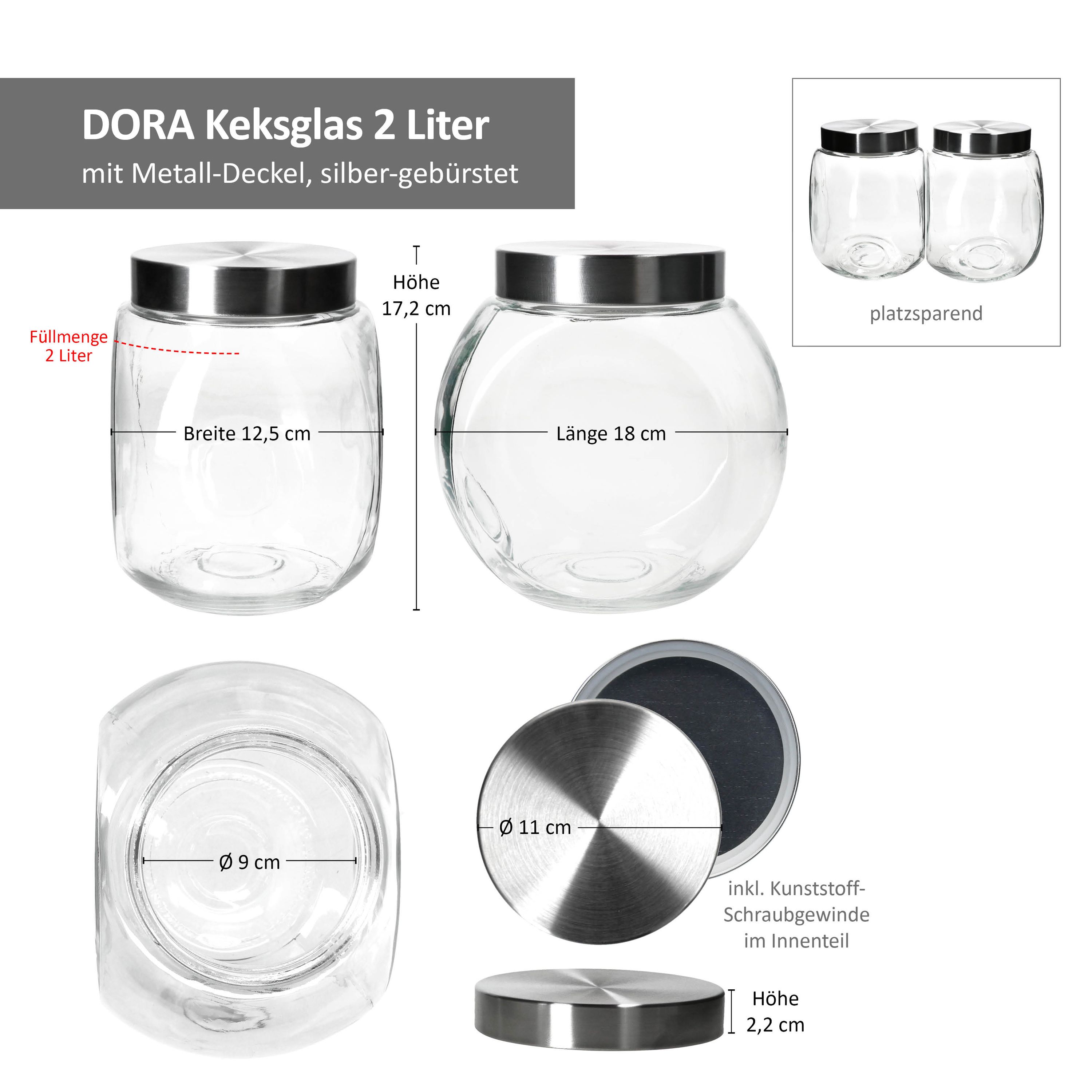 1x DORA Keksglas / Bonbonniere 2 Liter aus Glas mit Metall-Deckel - 23467340
