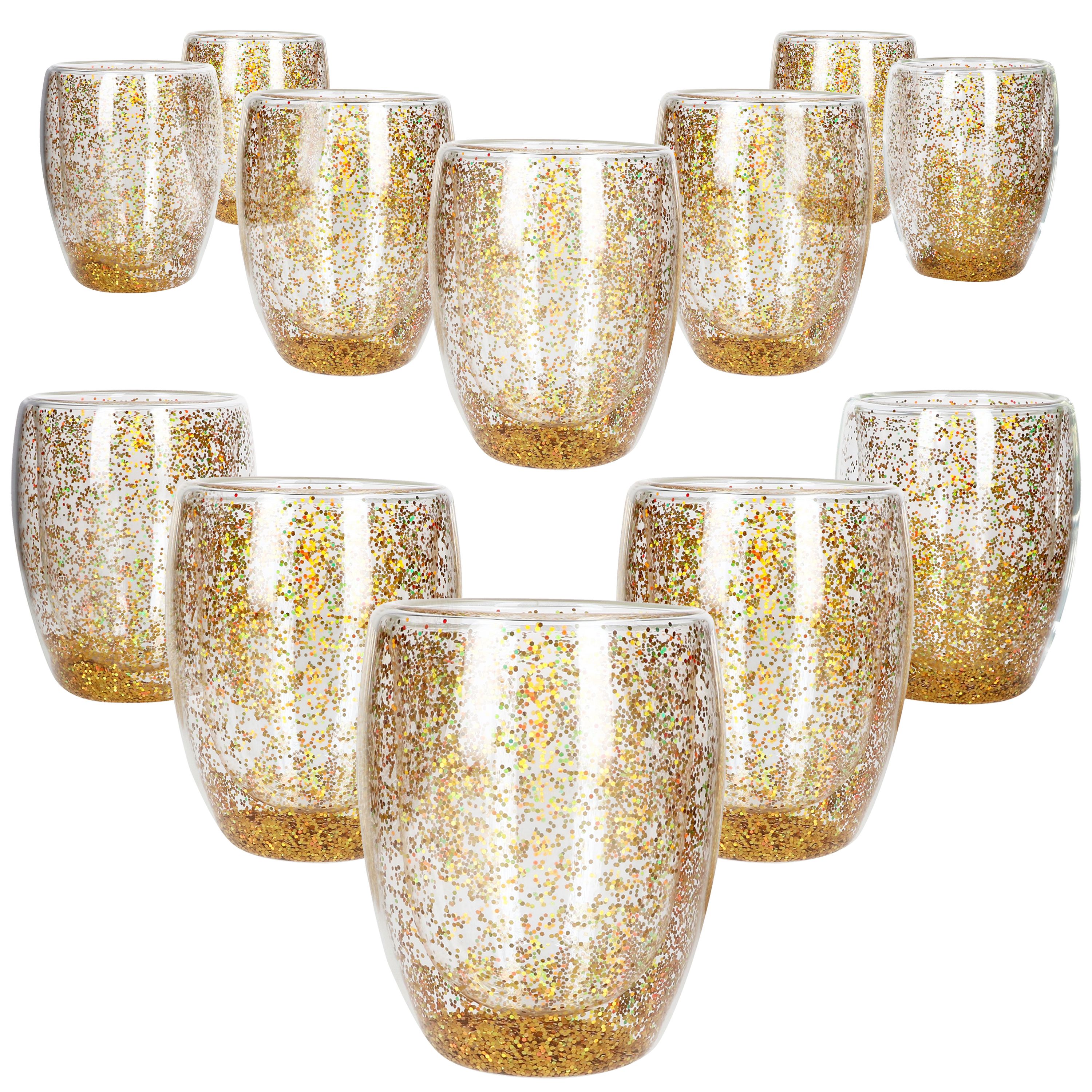 12er Set KONFETTI doppelwandige Gläser Gold Glitzer aus Glas - 27022367*****Standort: Teile-Regal 7