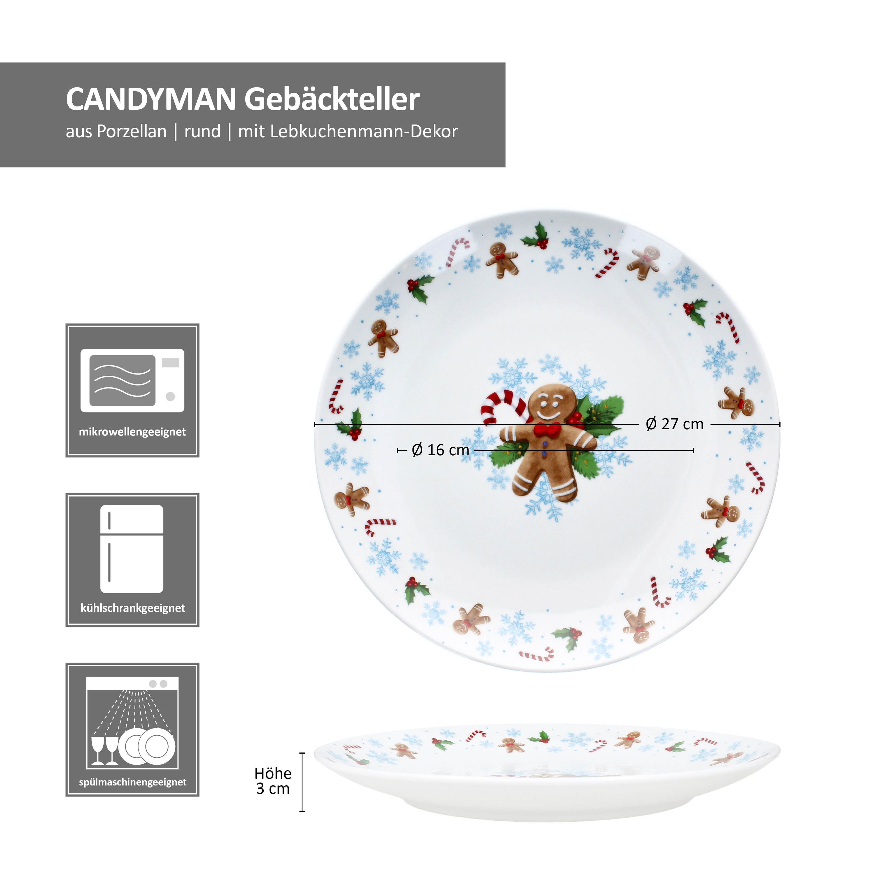 4er Set Candyman Gebäckteller aus Porzellan