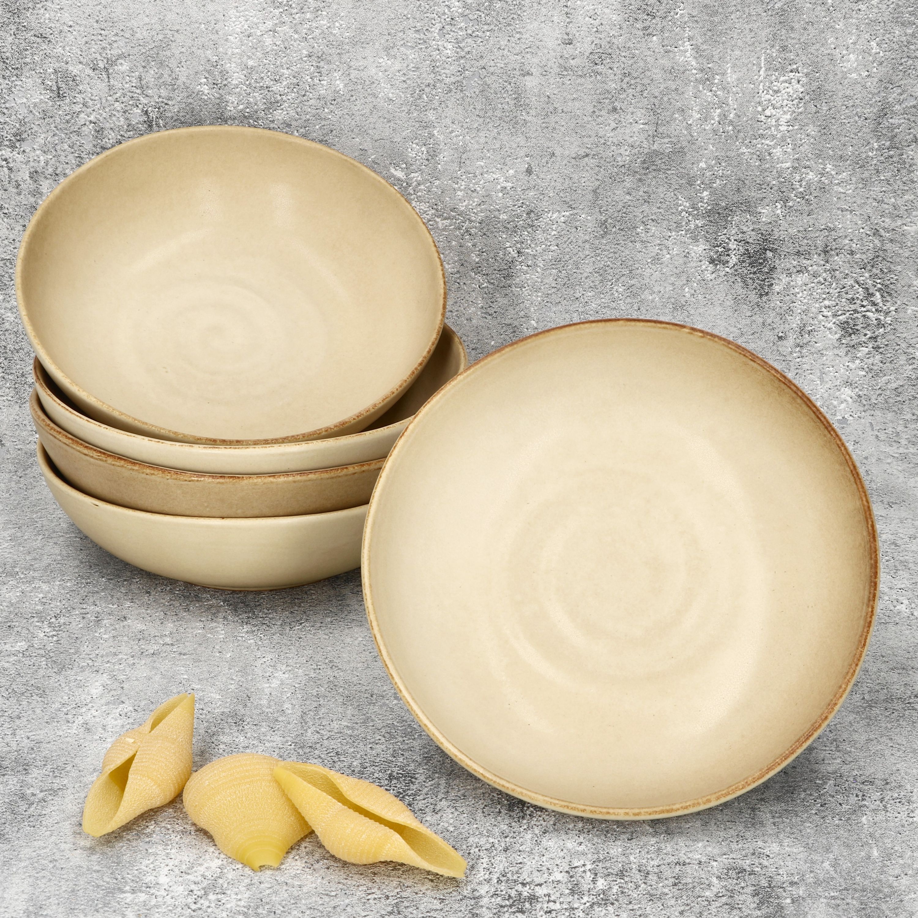 6er Set CLAY Beige Suppenteller aus Steingut für 6 Personen - 24321662