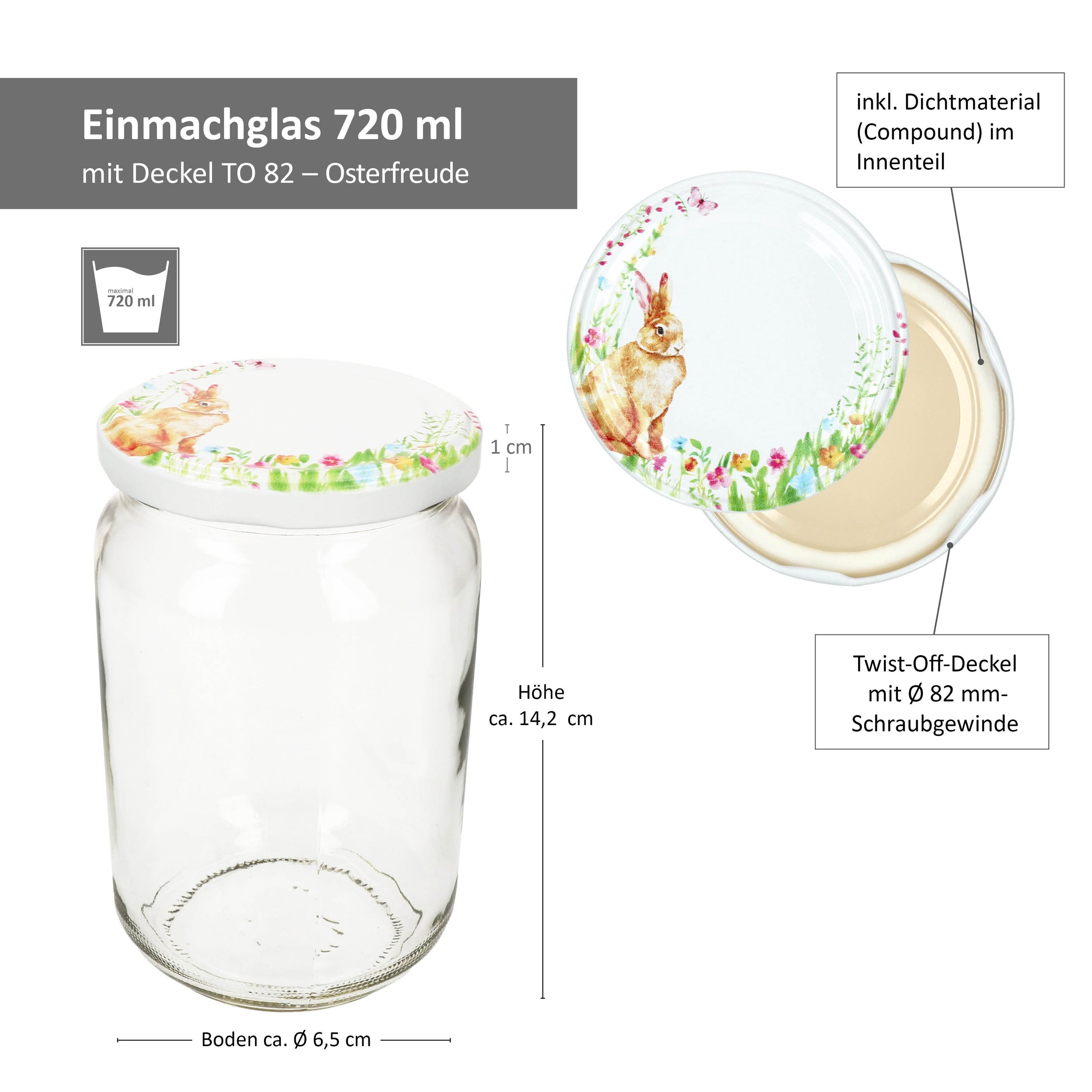 24er Set Sturzglas 720 ml TO 82 Osterfreude Deckel incl. Rezeptheft