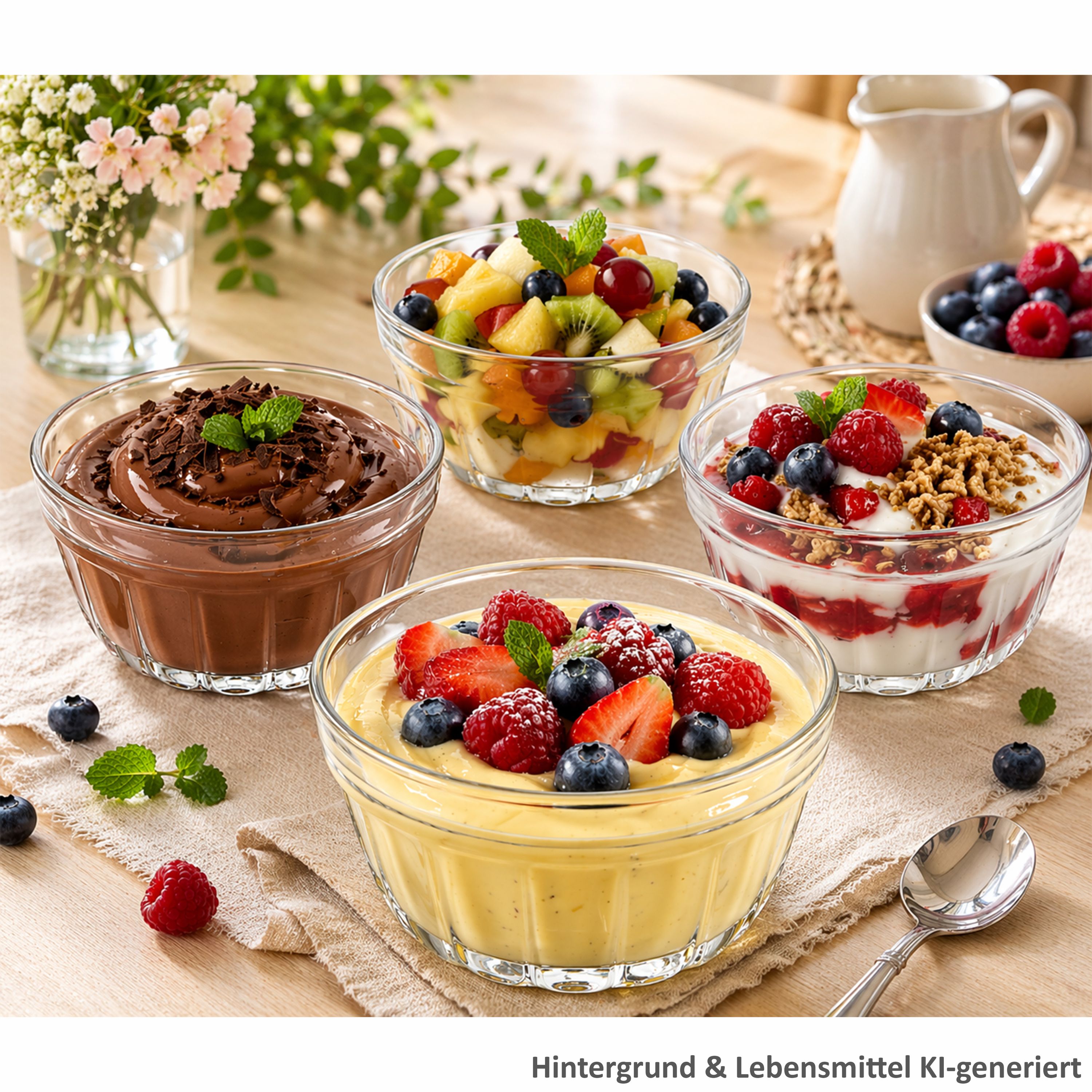 4er Set CHIA Dessertschale mit Relief aus Glas – YE9000540*****Standort: KO-Regal 1