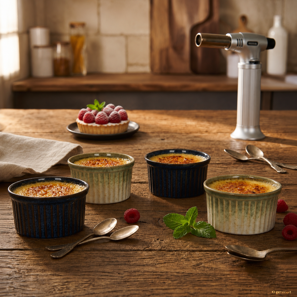 4er Set CHEF Soufflé-Förmchen Ø9,5cm 2x Blau & 2x Mint aus Steingut – 24302477*****Standort: Rollen-Regal