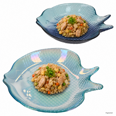 2er Set OSLO BLAU & PERLMUTT Fischteller 24x20,5cm aus Glas – CD1200780*****Standort: WA-Raum