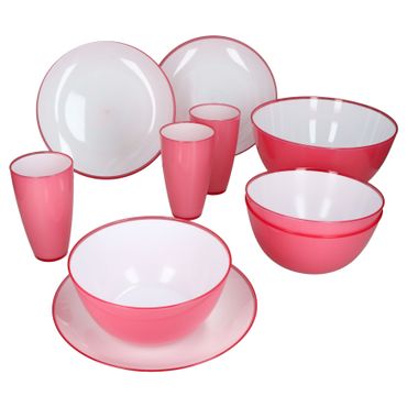 10tlg Set Uni bunt ToGo Rot Geschirrset mit Teller, großer Schale, kleinen Schalen & Trinkbecher für 3 Personen – 3x 101004210, 3x 101004220, 3x 101004210 & 1x 101004240