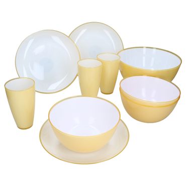 10tlg Set Uni bunt ToGo Gelb Geschirrset mit Teller, großer Schale, kleinen Schalen & Trinkbecher für 3 Personen – 3x 101004210, 3x 101004220, 3x 101004210 & 1x 101004240