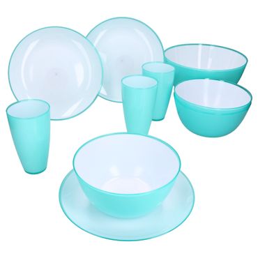 10tlg Set Uni bunt ToGo Blau Geschirrset mit Teller, großer Schale, kleinen Schalen & Trinkbecher für 3 Personen – 3x 101004210, 3x 101004220, 3x 101004210 & 1x 101004240