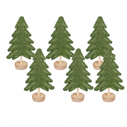 6er Set MOHLA Deko-Tanne H15,5 cm aus Polyester & Holz – sechs grüne Tannen auf Weiß 6er Set MOHLA Deko-Tanne H15,5 cm aus Polyester & Holz – sechs grüne Tannen auf Weiß