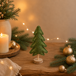 MOHLA Deko-Tanne H15,5 cm mit Kerze, Lichterkette und Christbaumkugeln – Ambiente MOHLA Deko-Tanne H15,5 cm mit Kerze, Lichterkette und Christbaumkugeln – Ambiente