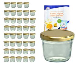 230er-40gold.jpg 40er Set Sturzglas 230 ml mit goldenem Deckel inkl. Diamant Gelierzauber Rezeptheft_Bild_1