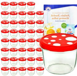 40er-fliegenpilz.jpg 40er Set Sturzglas 230 ml Fliegenpilz rot weiß gepunkteter Deckel inkl. Diamant Gelierzauber Rezeptheft_Bild_1