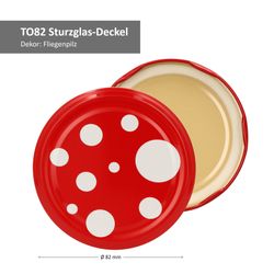 TO-82-Deckelmotive-Bemassung-2024-Fliegenpilz.jpg 40er Set Sturzglas 230 ml Fliegenpilz rot weiß gepunkteter Deckel inkl. Diamant Gelierzauber Rezeptheft_Bild_4