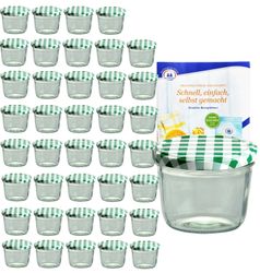 40ergruenk.jpg 40er Set Sturzglas 230 ml mit grün kariertem Deckel inkl. Diamant Gelierzauber Rezeptheft_Bild_1
