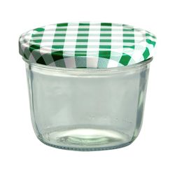 sturzglas-230-ml-gruen-1.jpg 40er Set Sturzglas 230 ml mit grün kariertem Deckel inkl. Diamant Gelierzauber Rezeptheft_Bild_2