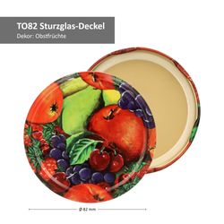 TO-82-Deckelmotive-Bemassung-2024-Obst-Dekor.jpg 40er Set Sturzglas 230 ml mit Obst Dekor Deckel inkl. Diamant Gelierzauber Rezeptheft_Bild_5