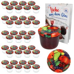 sturz-glas-obst-dekor-deckel-230ml-40er-set.jpg 40er Set Sturzglas 230 ml mit Obst Dekor Deckel inkl. Diamant Gelierzauber Rezeptheft_Bild_1