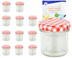 12er Set Sturzglas 167 ml To 66 rot karierter Deckel incl. Diamant Gelierzauber Rezeptheft_Bild_1
