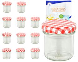 MamboCat-10826-12er-Set-Sturzglas-167-ml-To-66-bl_4.jpg 12er Set Sturzglas 167 ml To 66 rot karierter Deckel incl. Diamant Gelierzauber Rezeptheft_Bild_1
