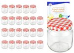 24er Set Rundglas 212 ml nieder To 66 rot karierter Deckel incl. Diamant Gelierzauber Rezeptheft_Bild_4