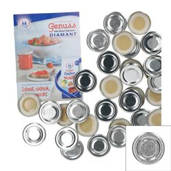 sturz-deckel-TO43-silber-50er-set-mit-heft.jpg 50er Set Deckel To 43 silber incl. Diamant-Zucker Gelierzauber Rezeptheft_Bild_1