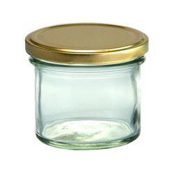 sturzglas-125-ml-gold-1.jpg 12er Set Sturzglas 125 ml Marmeladenglas Einmachglas Einweckglas To 66 goldener Deckel incl. Diamant-Zucker Gelierzauber Rezeptheft_Bild_1