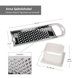Kela-Anna-Spaetzle-Hobel-Bemassung.jpg Spätzlehobel Anna Edelstahl/Kunststoff für lange Spätzle 33x11cm 7cm h - 11215_Bild_9