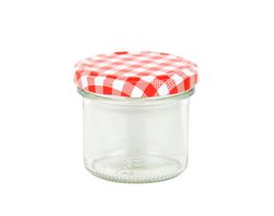 rotkariert.jpg 12er Set Sturzglas 125 ml To 66 rot karierter Deckel incl. Diamant-Zucker Gelierzauber Rezeptheft_Bild_2