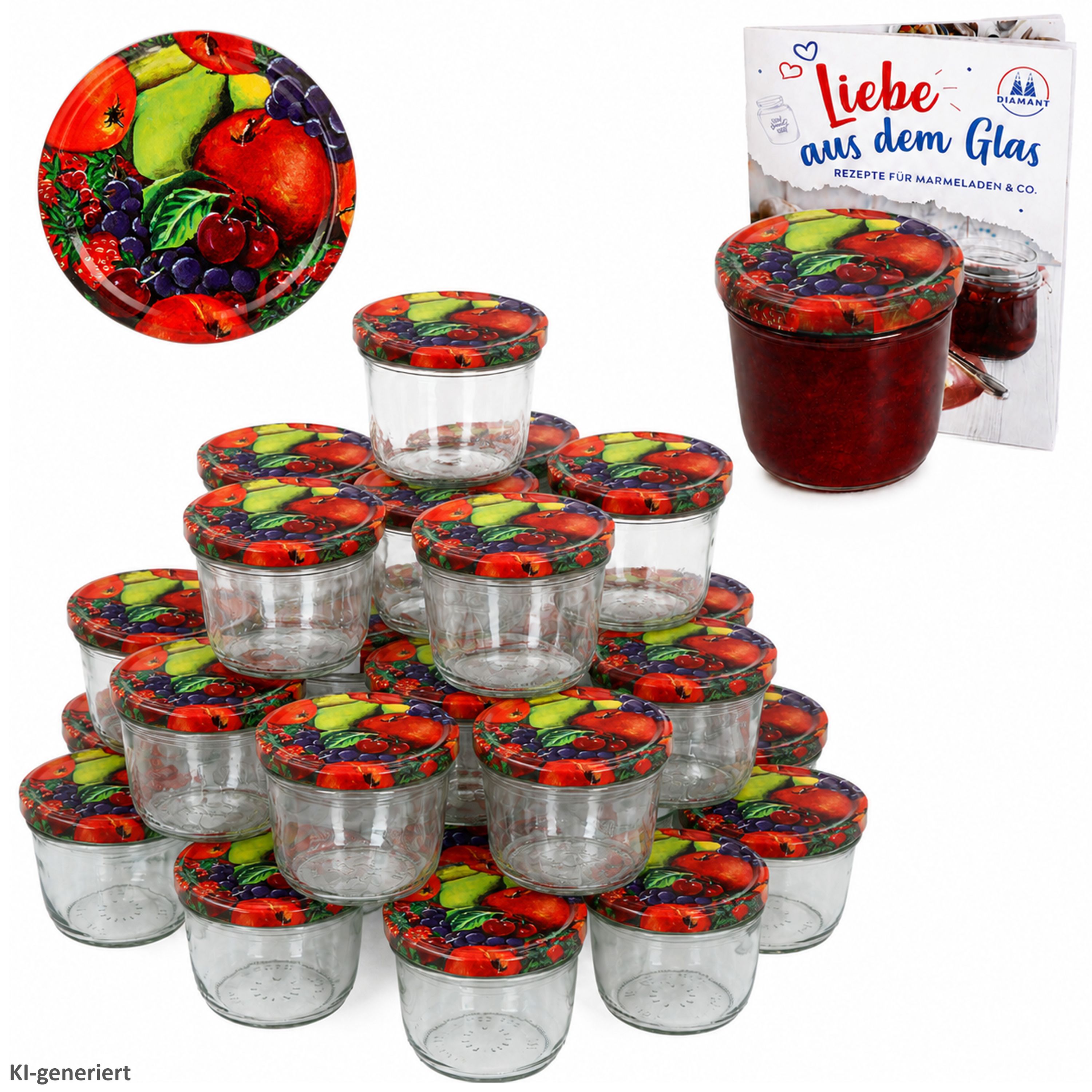 100er Set Sturzglas 230 ml To 82 Obst Deckel incl. Diamant Gelierzauber Rezeptheft