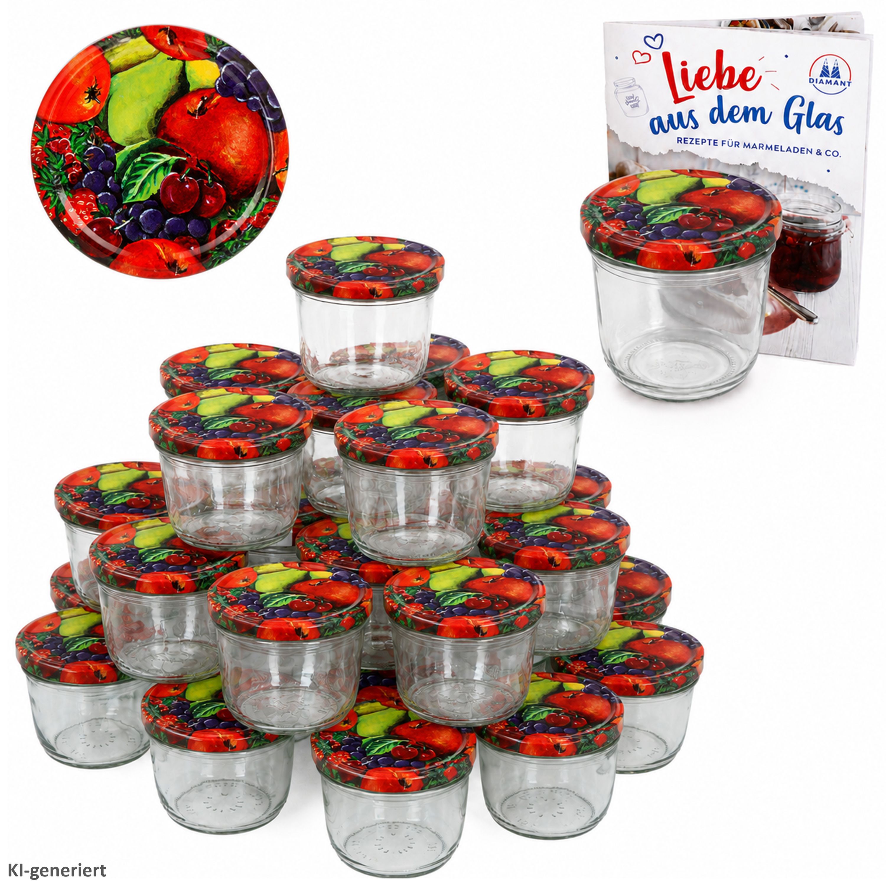 100er Set Sturzglas 230 ml To 82 Obst Deckel incl. Diamant Gelierzauber Rezeptheft****Vorgepackt: REGAL C /// PLATZ 105
