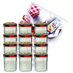 sturzglas-350-ml-obst-2-12-gelier.jpg 12er Set Sturzglas 350 ml To 82 Obst Deckel incl. Diamant Gelierzauber Rezeptheft_Bild_1