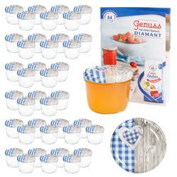 sturz-glas-holz-herz-blaukariert-deckel-230ml-40er-.jpg 40er Set Sturzglas 230 ml To 82 Holz Herz blau Deckel incl. Diamant Gelierzauber Rezeptheft_Bild_6