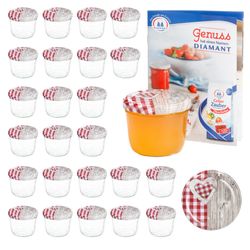 sturz-glas-holz-herz-rotkariert-deckel-230ml-25er-s.jpg 25er Set Sturzglas 230 ml To 82 Holz Herz rot Deckel incl. Diamant Gelierzauber Rezeptheft_Bild_6