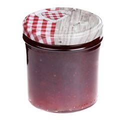 sturz-glas-holz-herz-rotkariert-deckel-350ml-marmel.jpg 25er Set Sturzglas 350 ml To 82 Deckel Holz-Herz rot incl. Diamant Gelierzauber Rezeptheft_Bild_3