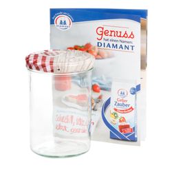 sturz-glas-holz-herz-rotkariert-deckel-435ml-rezept.jpg 25er Set Sturzglas 435 ml To 82 Deckel Holz Herz rot incl. Diamant Gelierzauber Rezeptheft_Bild_3
