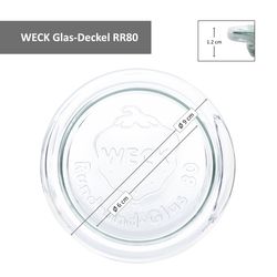 03-WECK-Glas-Deckel-RR80-Bemassung.jpg Weck-Einkoch-Set - 24 Glasdeckel 80 mm + 24 Einkochringe 80 mm + 48 Weck-Klammern incl. Gelierzauber Rezeptheft von Diamantzucker_Bild_3