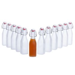 Bormioli-Swing-frosted-Flaschen-0-25-12er-gefuellt.jpg 12er Set Glasflaschen Serie Swing Frosted mit Bügelverschluss 250ml_Bild_1