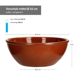 02-99538-Arte-Regal-Schale-650ml-bemassung-011.jpg 6er Set Tonschale 15cm braun glasiert 650ml - 99538_Bild_2