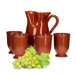 01-Arte-Regal-Tonkrug-Becher-5tlg-set.jpg 5tlg. Tongeschirr Set Tonkrug 1L + 4 Tonbecher 175ml braun glasiert_Bild_1