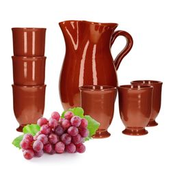 01-Arte-Regal-Tonkrug-Becher-7tlg-set.jpg 7tlg. Tongeschirr Set Tonkrug 1.9L + 6 Tonbecher 175ml braun glasiert_Bild_1