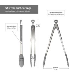 06-11452-Kela-Santos-Haushaltszange-grau-Bemassung.jpg Küchenzange SANTOS grau aus Edelstahl & Silikon - 11452_Bild_6