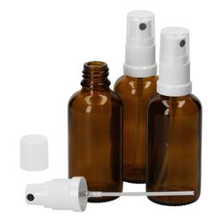 01-50ml-Miniaturflaschen-Sprayer-3er-Set.jpg 3er Set Apothekerflaschen Glasflasche braun 50ml mit Sprühkopf-Deckel_Bild_1
