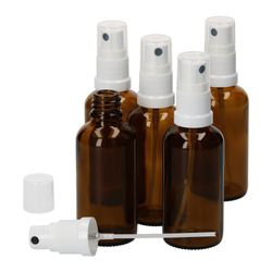 01-50ml-Miniaturflaschen-Sprayer-5er-Set.jpg 5er Set Apothekerflaschen Glasflasche braun 50ml mit Sprühkopf-Deckel_Bild_1